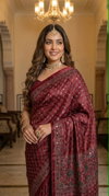 Tew Soft Satin Fabric Trending Ajarakh Print Saree 
